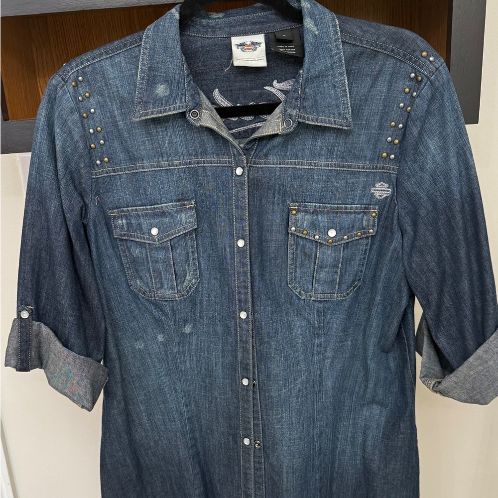 Harley-Davidson Blue Denim Shirt with Stud Accents